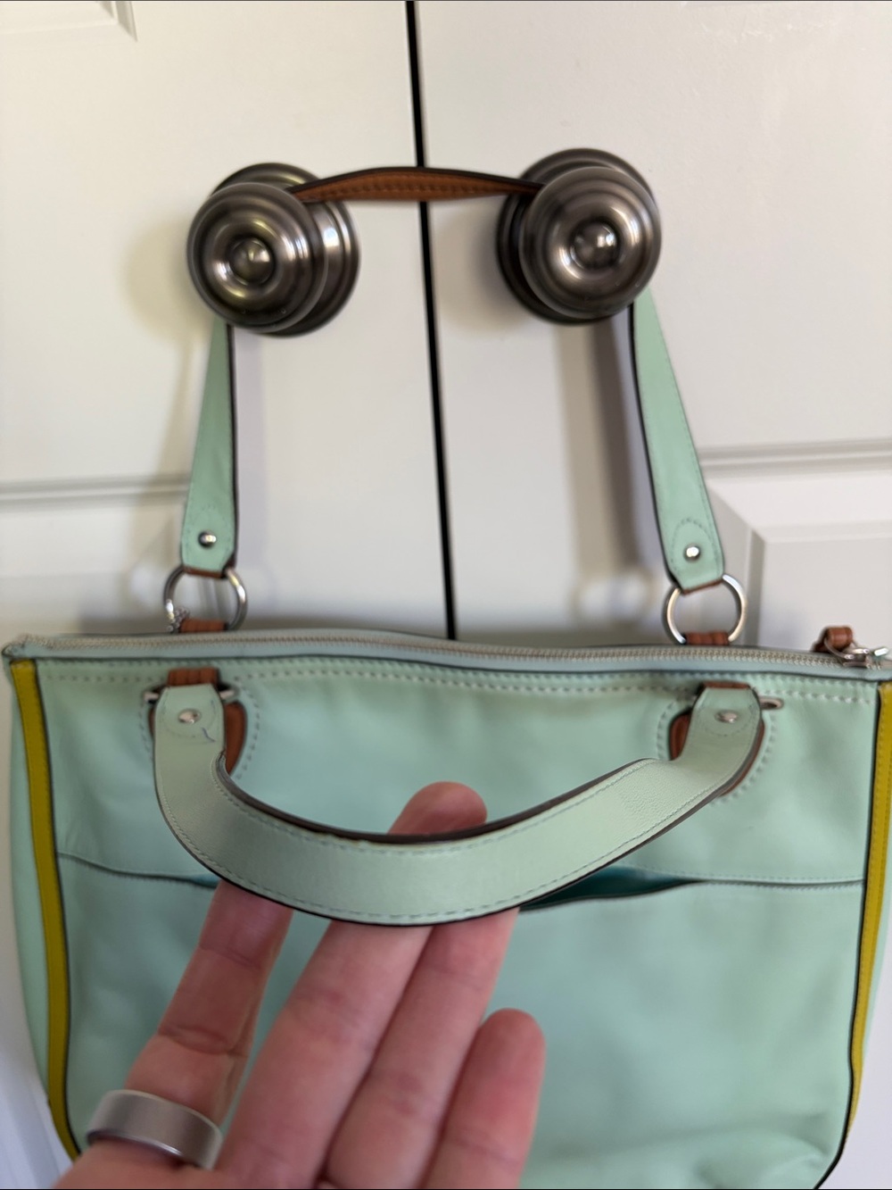 RARE Coach Hallie color block shoulder bag in aqua blue and lime green - Picture 9 of 16